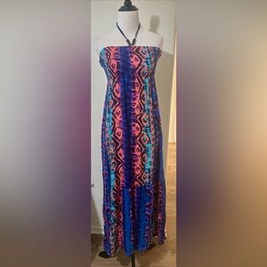 Tropiko By Kultura Womens OS Summer Sundress Midi Stretch Tie Neck Multicolored